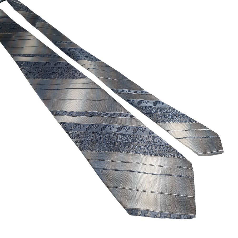 Sears The Mens Store Blue Paisley & Striped Tie 100% Polyester 57" Long